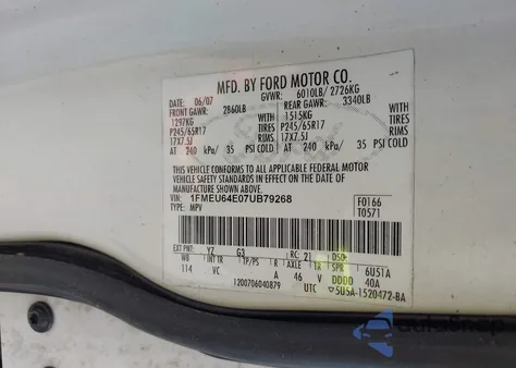 2007 Ford Explorer Eddie Bauer z USA, uszkodzony, nr VIN 1FMEU64E07UB79268